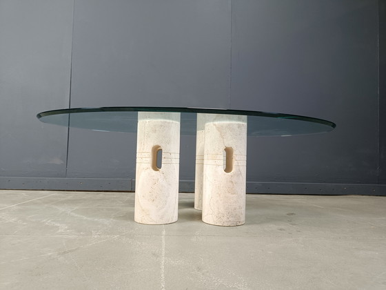 Image 1 of Table basse vintage en travertin et verre, 1970
