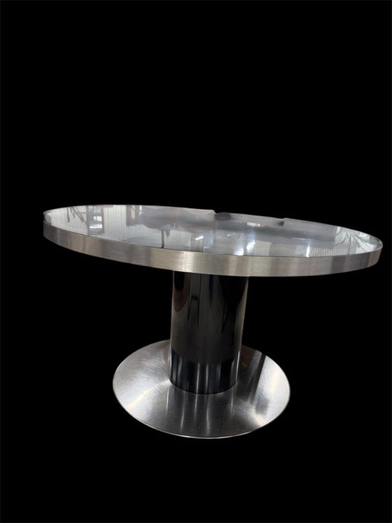 Iconische Vintage Design Tafel – Willy Rizzo Voor Mario Sabot (Italië) – Eettafels, Wood, Metal (photo 4 of 6)