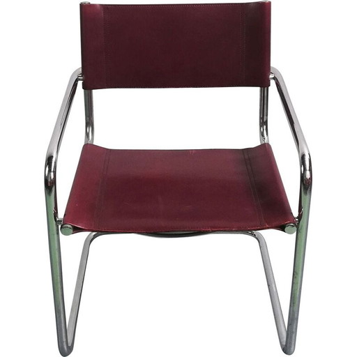 Sedia vintage B34 in pelle e alluminio cromato di Marcel Breuer