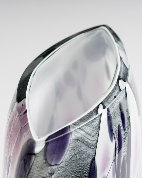 Image 1 of Large Murano Art Glass Vase 1980s • Hand Blown • Violet Black White Postmodern Italian
