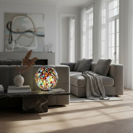 Hand-blown Murano Millefiori glass sphere table lamp