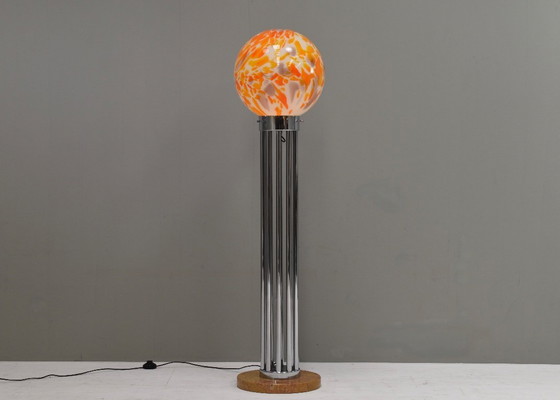 Image 1 of Goffredo Reggiani Lámpara de pie en cristal de Murano, mármol y cromo - Italia, 1970s