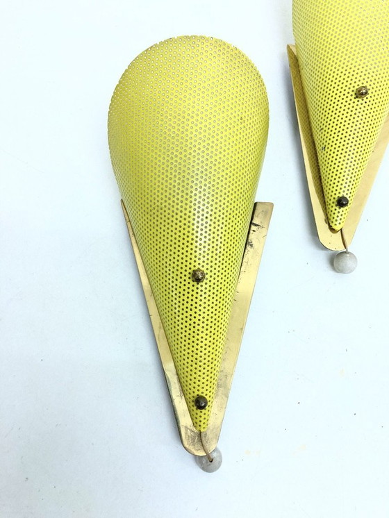 Image 1 of 2 lampade da parete degli anni '50 realizzate in lamiera forata in stile Mid Century Mategot