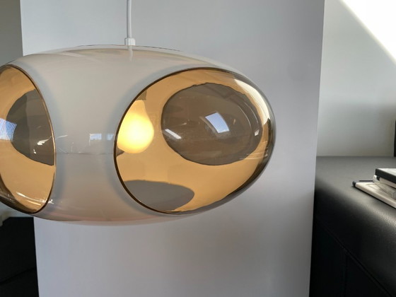 Lampe Space Age Massive Bug Eye, Suspension UFO Blanche, Vintage, Rétro, Plastique (photo 9 sur 10)