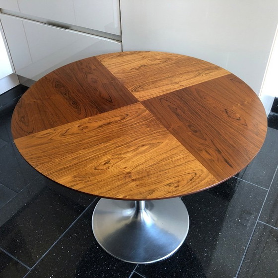 Image 1 of Rare opal side table tulip base walnut star veneer