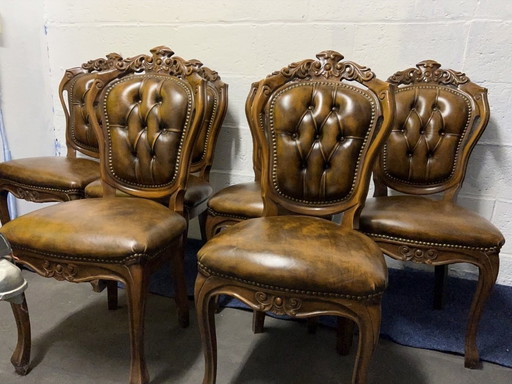 6 Chesterfield barok leder eetkamer stoelen 