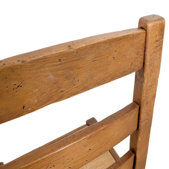 Image 1 of Ensemble de 4 chaises en chêne, style campagne française, années 1950, tressage en jonc