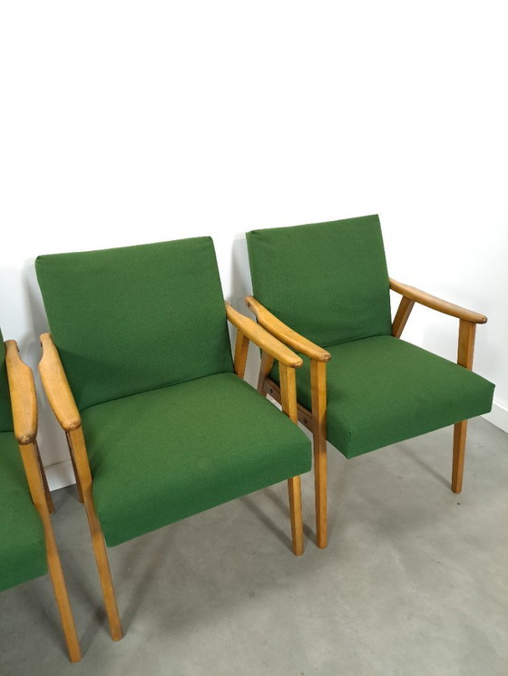 Image 1 of Set of 6 groene eetkamerstoelen met beukenhout
