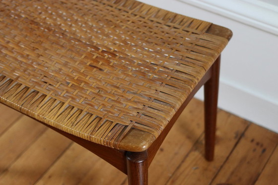Image 1 of Vintage Scandinavian teak and wicker stool/footrest, 1960s Omann
