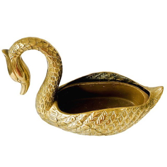 Image 1 of Vaso da fiori vintage a forma di cigno in ottone, anni '50, Hollywood Regency