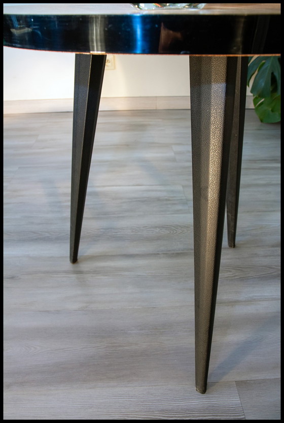 Image 1 of Guéridon Tripode Année 50, Table d'Appoint, Bois et Métal Gainé