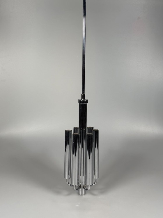 Image 1 of Kroonluchter uit de jaren 60/70 van Gaetano Sciolari voor Sciolari Chrome Design.