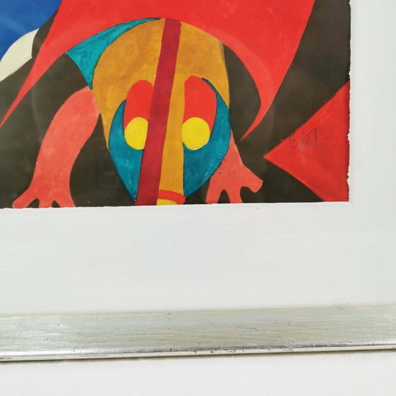 Image 1 of Dipinto surrealista di Bent Karl Jacobsen, Danimarca, anni '70.