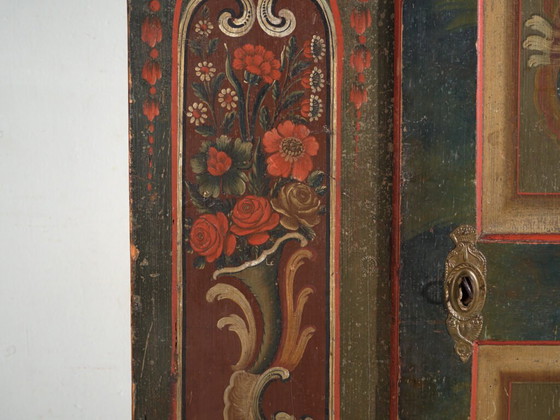 Armadio Dipinto d'Arte Popolare, Europa Centrale, datato 1814, Armadi contenitori, Altro, Legno, Rosso (foto 49 di 49)