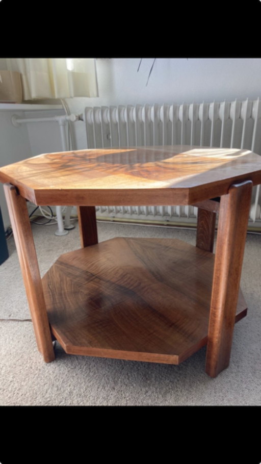 Art Deco octagonal table (inlaid) with lower shelf.