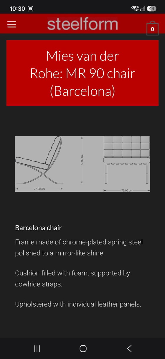 Barcelona Chair with ottoman, Steelform reproduction, Cream-colored, Armchairs, Leather, Creme (photo 7 of 8)