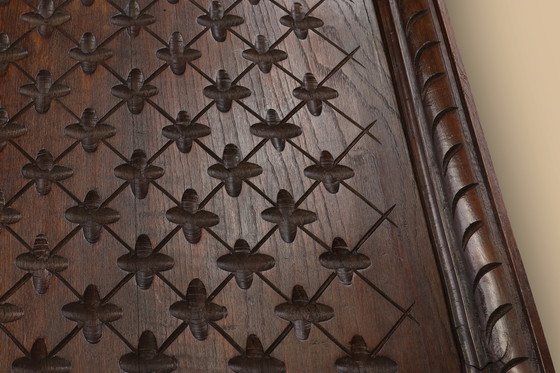 Image 1 of Grande pannello murale in quercia intagliato in stile neogotico portoghese, anni '50 del XIX secolo