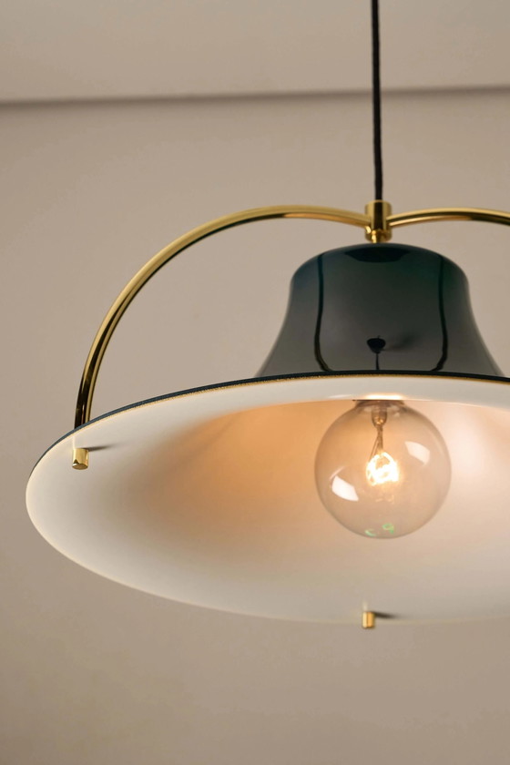 'Single' Acrylic and Brass Pendant by Jo Hammerborg for Fog & Mørup, Denmark, 1960s, Ceiling lights, White (photo 6 of 8)