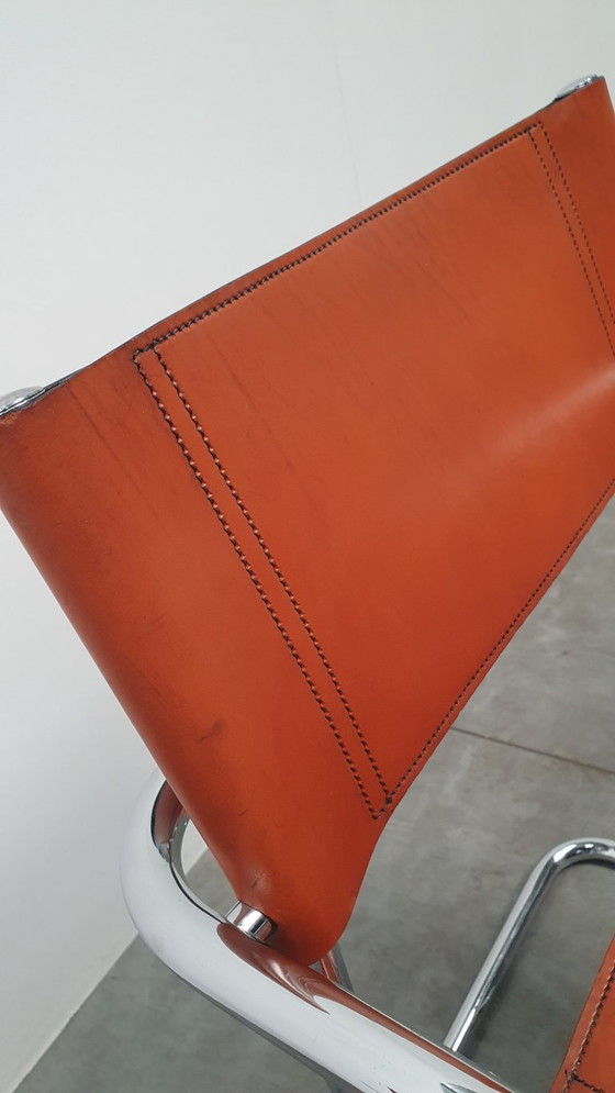 Image 1 of Fasem Italy 70s vintage chairs cognac harness leather, Mart Stam Breuer