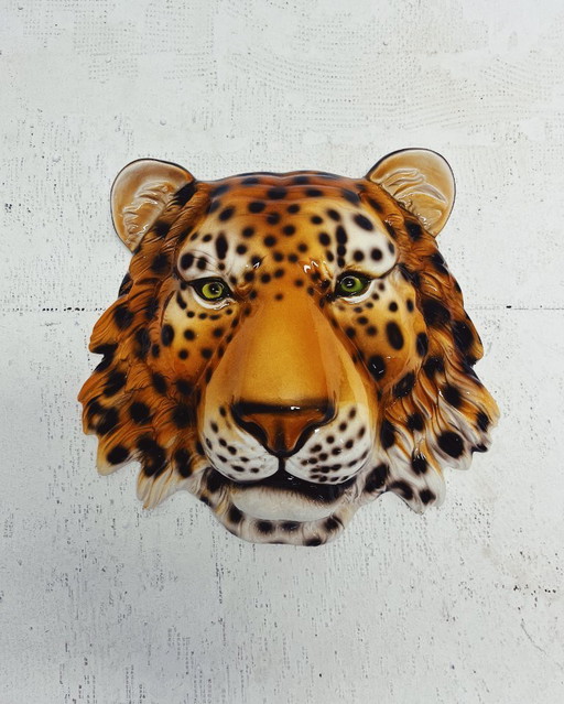 Masque mural léopard en céramique