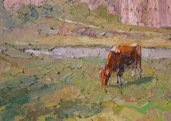Origineel olieverfschilderij Natuurlandschap Koeienweide Zomerdag – Schilderijen & Tekeningen, Canvas (photo 4 of 8)