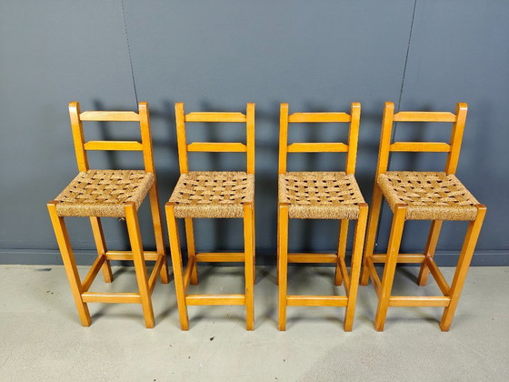 Image 1 of Sgabelli da bar vintage in rovere e corda di carta, anni '60
