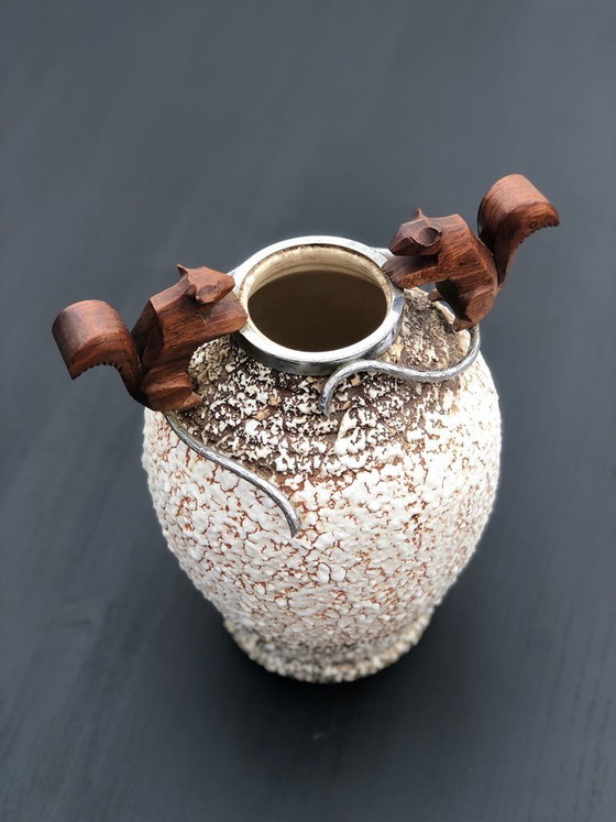 Image 1 of Art Deco ceramic and bronze lamp base by André Villien, 1930s