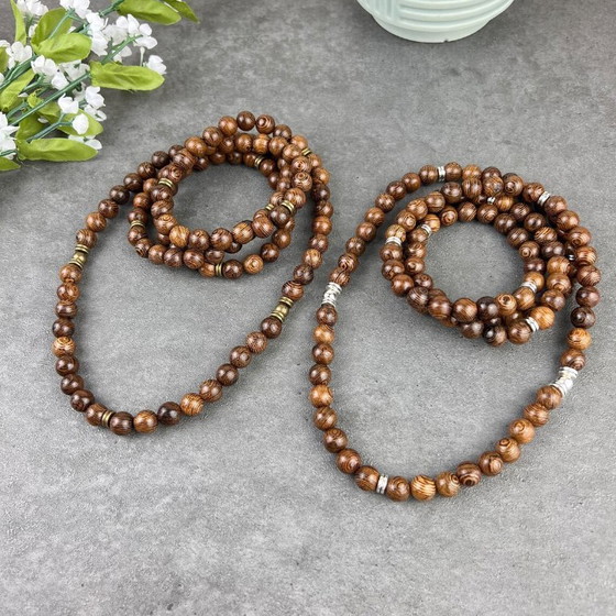 Image 1 of Wood Bead Mala Necklace Bracelet, 108 Prayer Beads Mala, Custom Wooden Mala, Japa Mala Necklace, Natural Wooden Bead Mala, 8mm B
