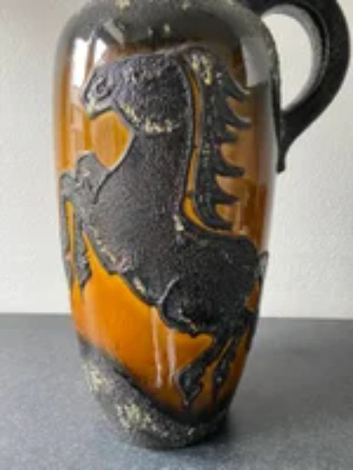 West Germany Scheurich 517-54 fat lava floor vase with horse