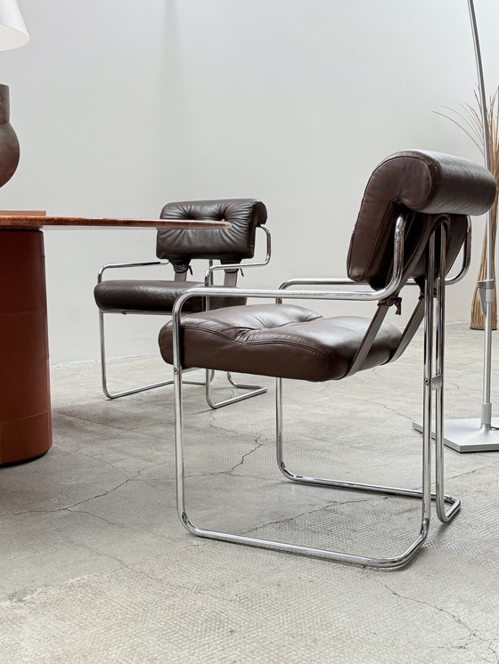 Image 1 of Set of 4 Guido Faleschini for i4Mariani 'Tucroma' chairs leather brown chrome, Italy 1970s