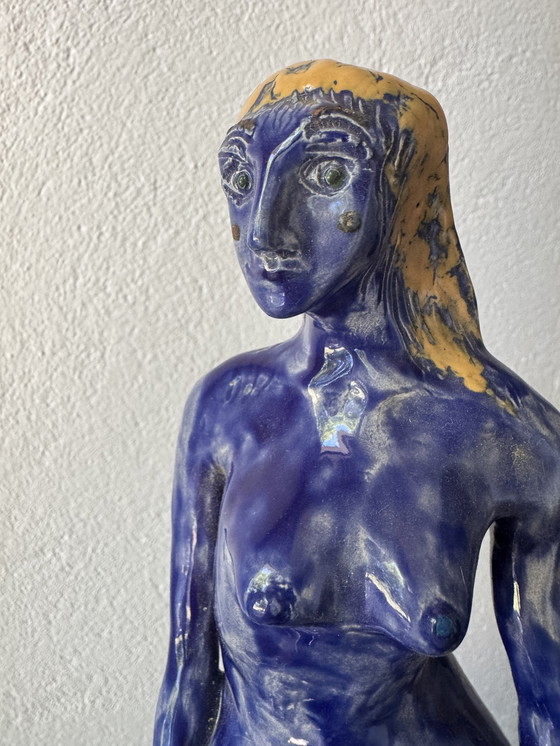Image 1 of Sculpture Nue Stylisée Céramique Bleu