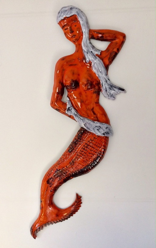 Studio Pottery Wall Art Sculpture Mermaid Mermaid, Belgium 1960s