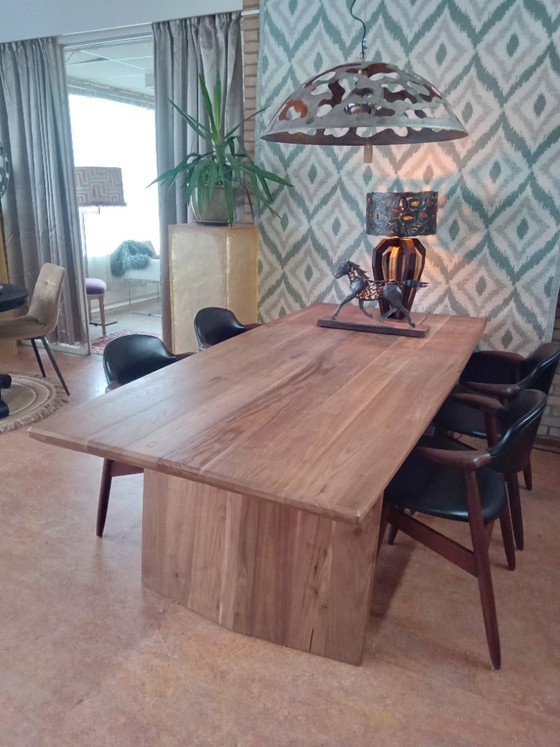 Cowhorn chairs by Tijsseling 4 x, Dining chairs, Wood, Leather, Brown, Mid Century Modern (photo 5 of 5)