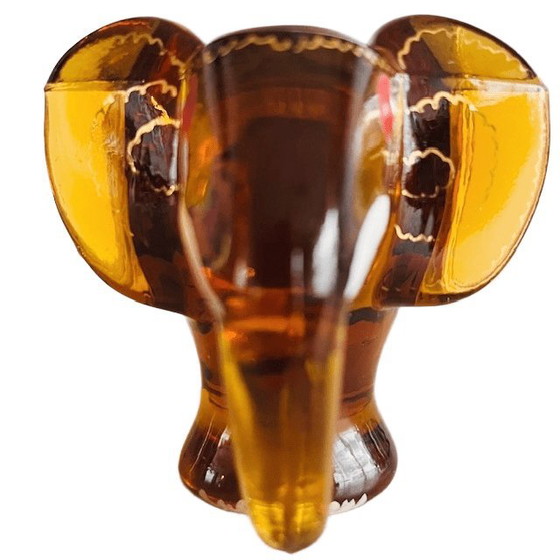 Image 1 of Vintage Moser Royo elephant amber glass enamel decorative pipe holder 1930s