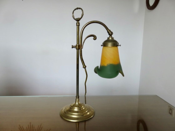 Large Art Nouveau Lamp, Bronze and Marbled Glass, France – A.FRANCE, Table lamps (photo 8 of 13)