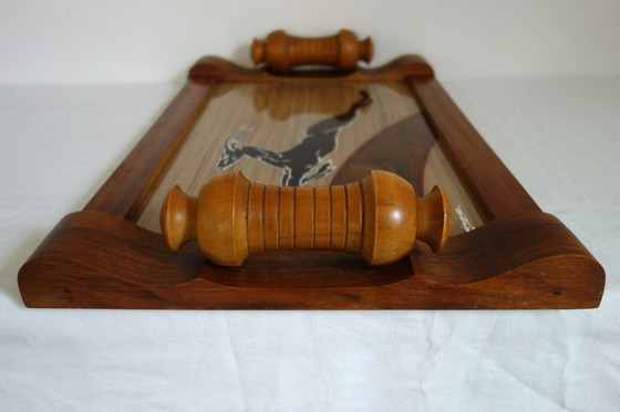 Image 1 of Vassoio vintage Art Déco in legno e specchio firmato Dope, circa 1930