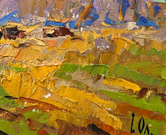 Image 1 of Original Oil Painting Evening Field Landscape Winds over the steppe