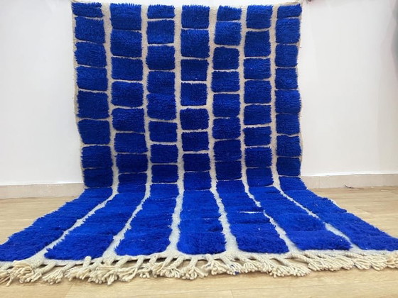 Image 1 of Handmade pure wool rug in blue and white, size 150x250 cm