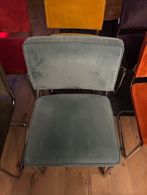Image 1 of 6 sedie in tessuto a coste con struttura tubolare cromata
