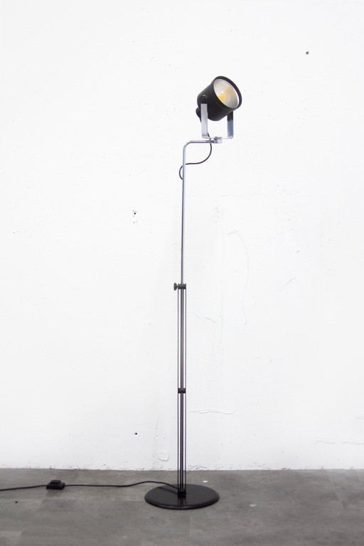 Lampadaire spot P433 en chrome noir italien des années 70, conçu par Brusasco & Torretta pour LUCI