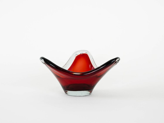 Image 1 of Ruby schaal, Murano glas, Italiaans design, jaren 60, gemaakt in Italië