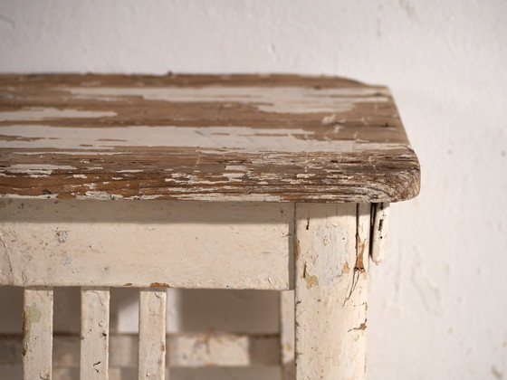 Antique Pine Wood Side Table, Central Europe, circa 1910, White, Rustic (photo 6 of 6)