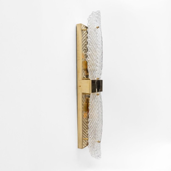 Image 1 of Paire d'appliques murales en verre de Murano et laiton « Graniglia » en forme de feuille