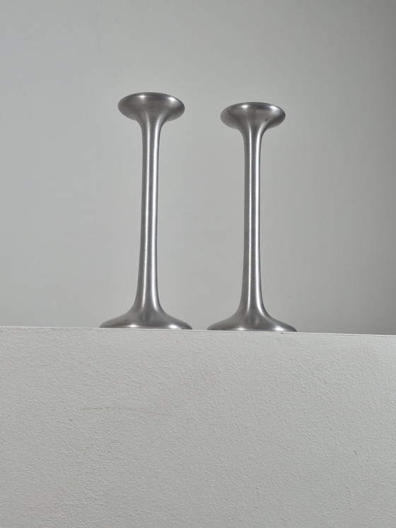 Pair of vintage postmodern Candle holders Ikea Kägla Carl Öjerstam – Aluminium (photo 4 of 15)