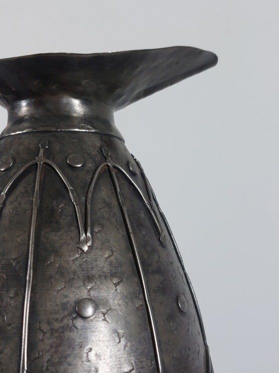 Image 1 of Hand-forged arts and crafts metal jug, carafe, vase, Brutalist style, France