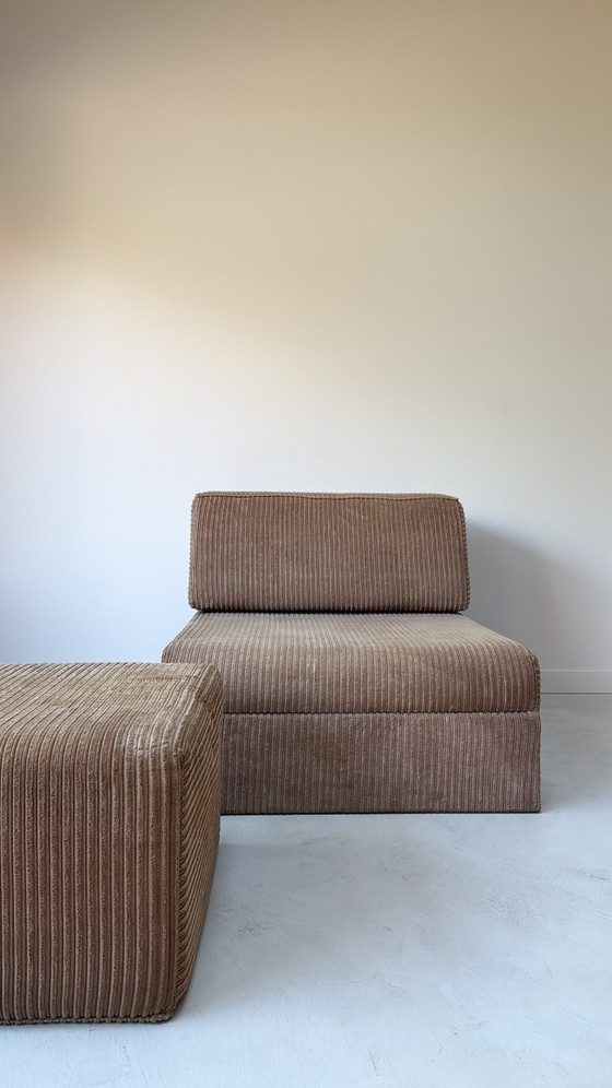 Poltrona modulare vintage in velluto a coste con pouf abbinato – Poltrone, Tessile (photo 7 of 9)