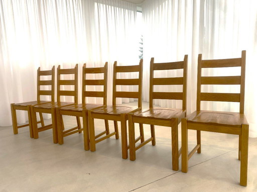 Set of 6 solid oak dining chairs - timeless & robust