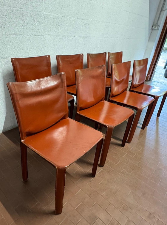 Ensemble de 8 chaises Cab 412 Cassina - Design de Mario Bellini, cuir – Chaises de salle à manger, Other (photo 2 of 15)