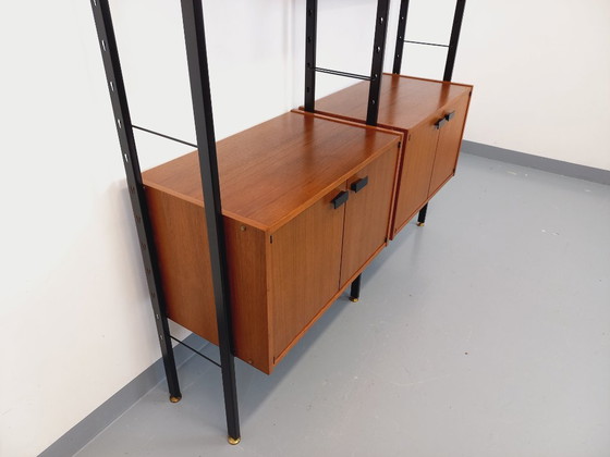 Image 1 of Bibliothèque étagère italienne double modulable vintage en teck et métal des années 60