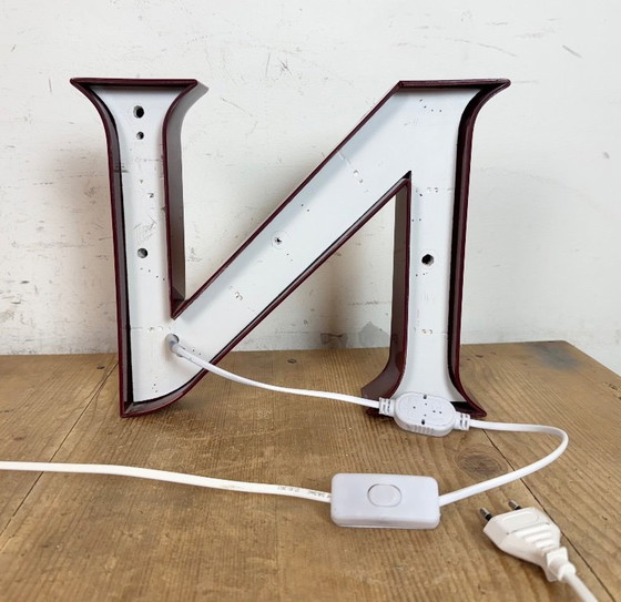 Image 1 of Vintage Dark Red Illuminated Letter N , 1980s